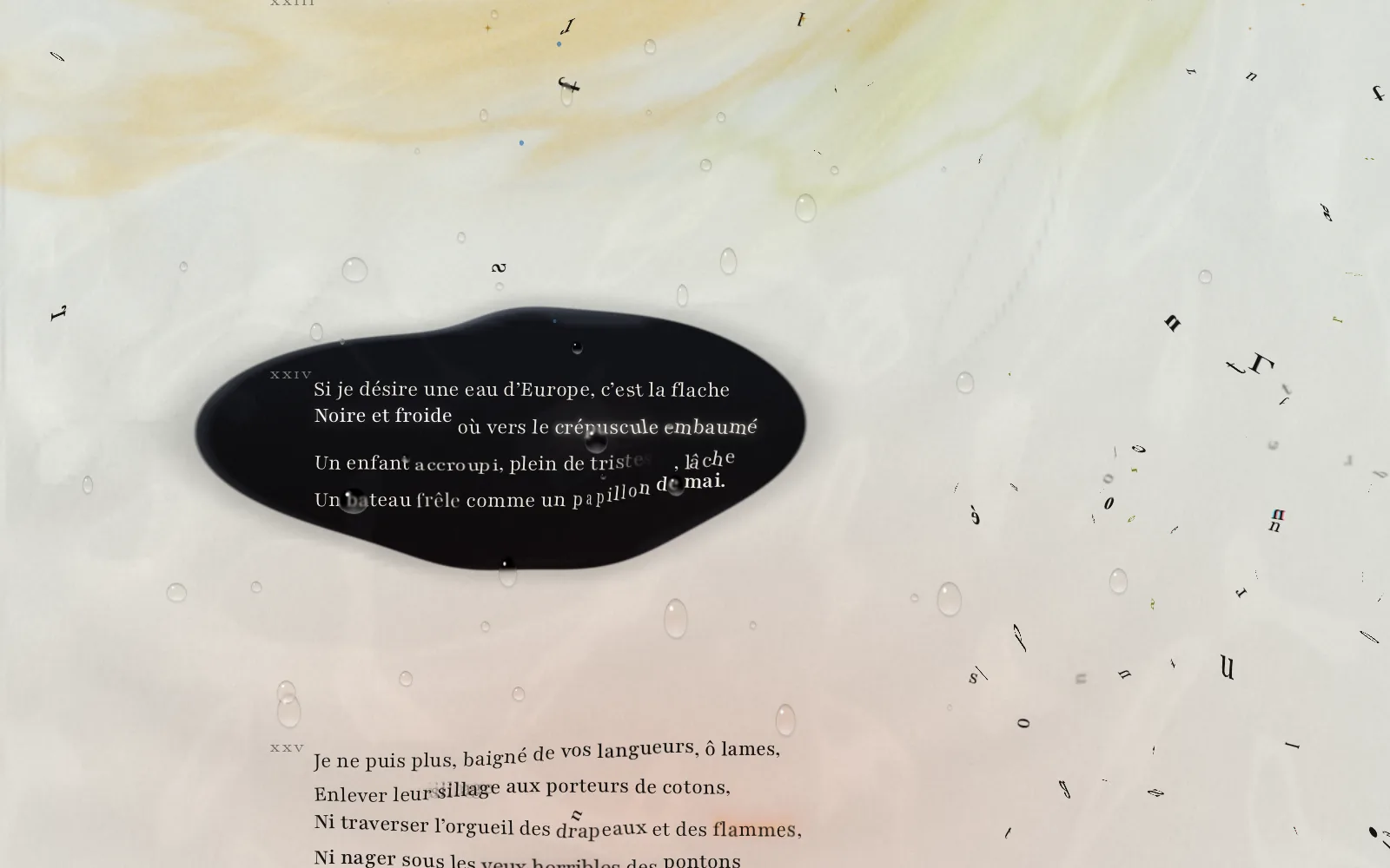 Stanza XXIV: the black puddle, where the text turns white