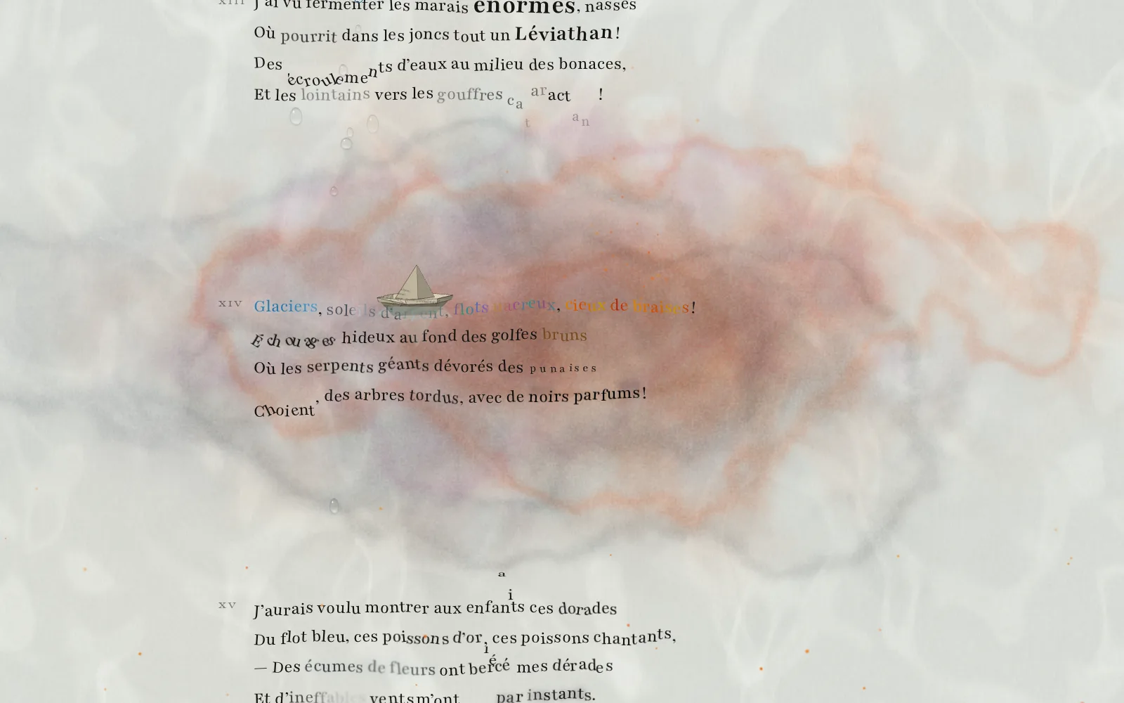 Stanza XIV: glaciers, suns of silver, a sky of embers