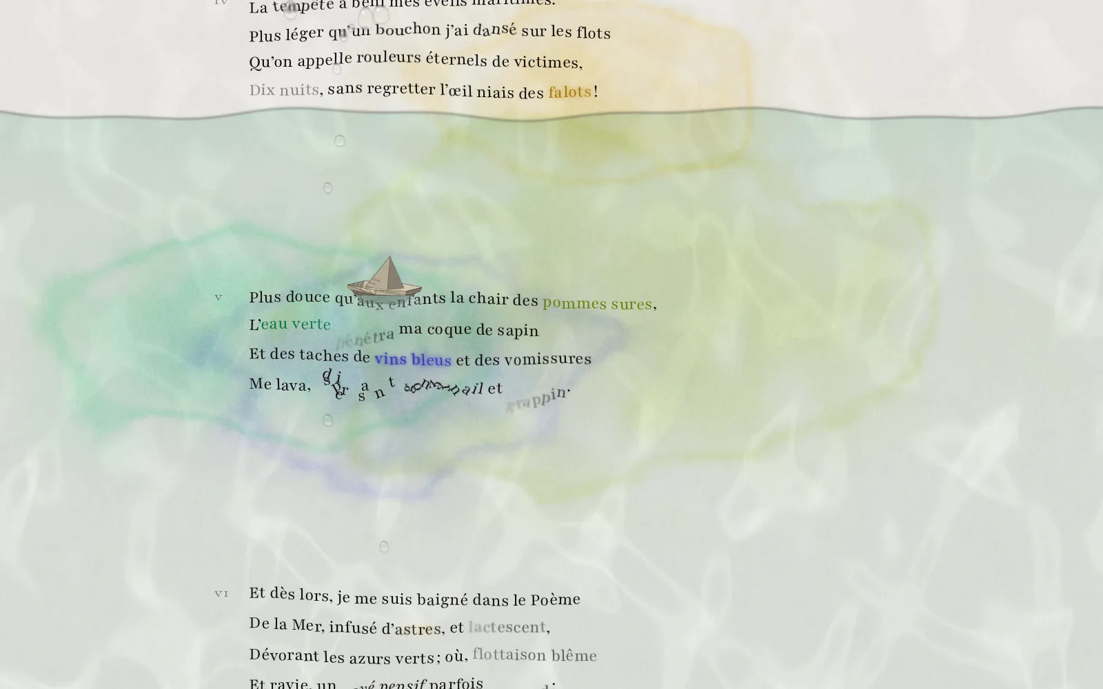 Stanza V: the green water rises over the page