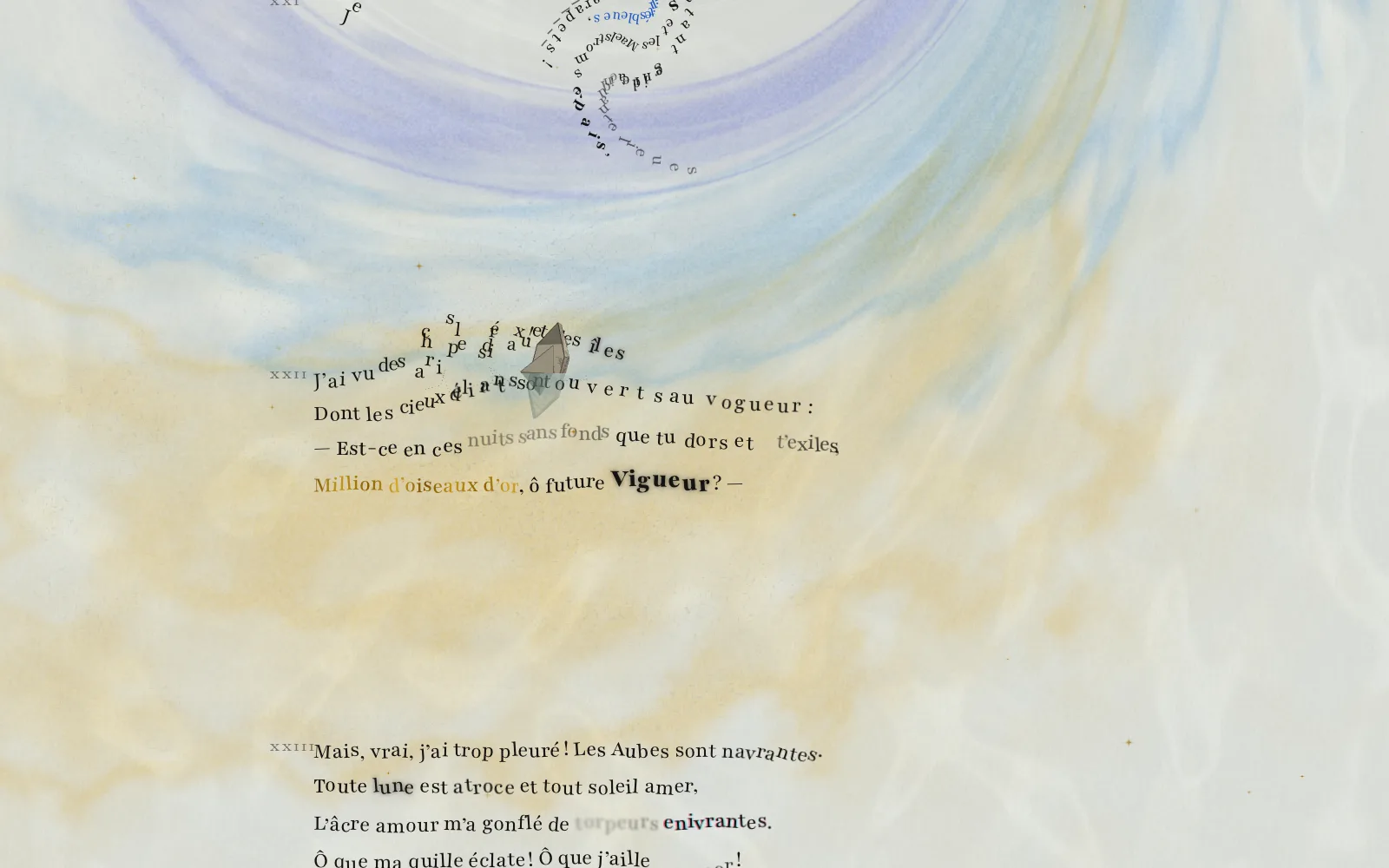 Stanza XXII: the maelstrom winds the lines into a spiral