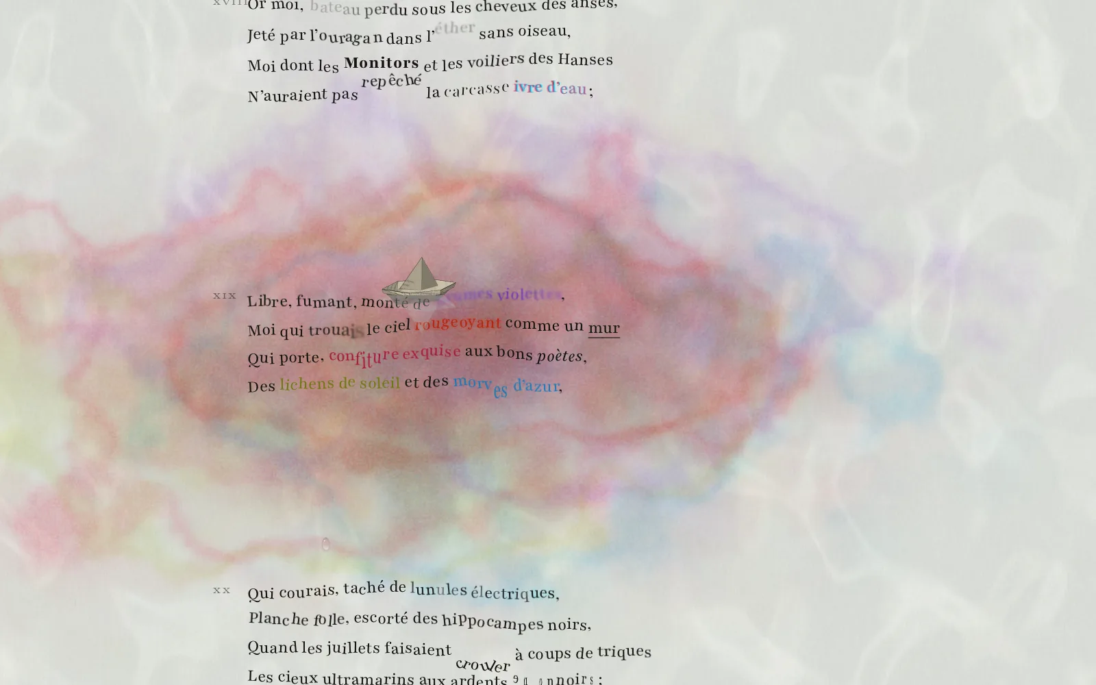 Stanza XIX: free, smoking, risen out of violet mists