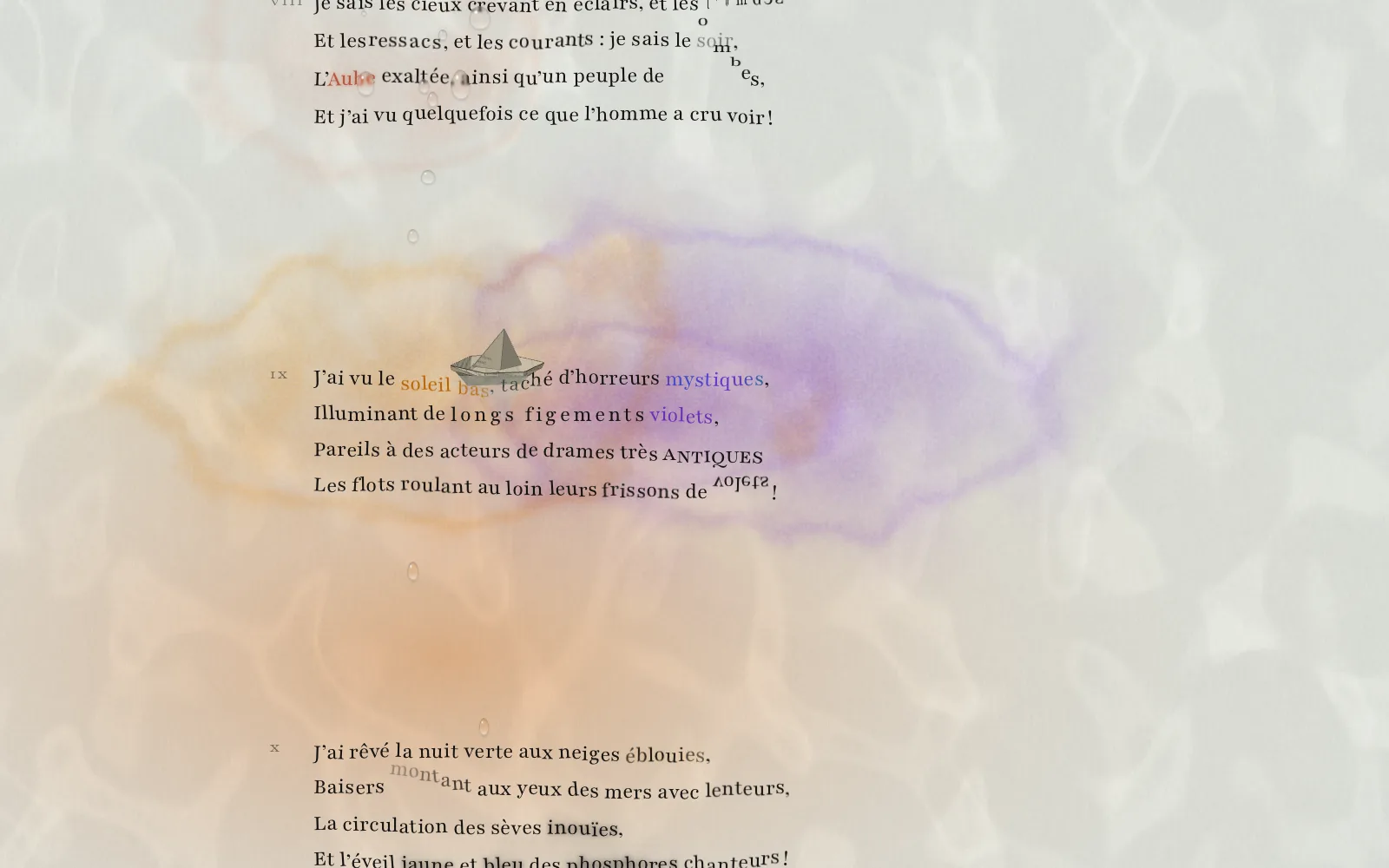 Stanza IX: colour arrives in watercolour washes
