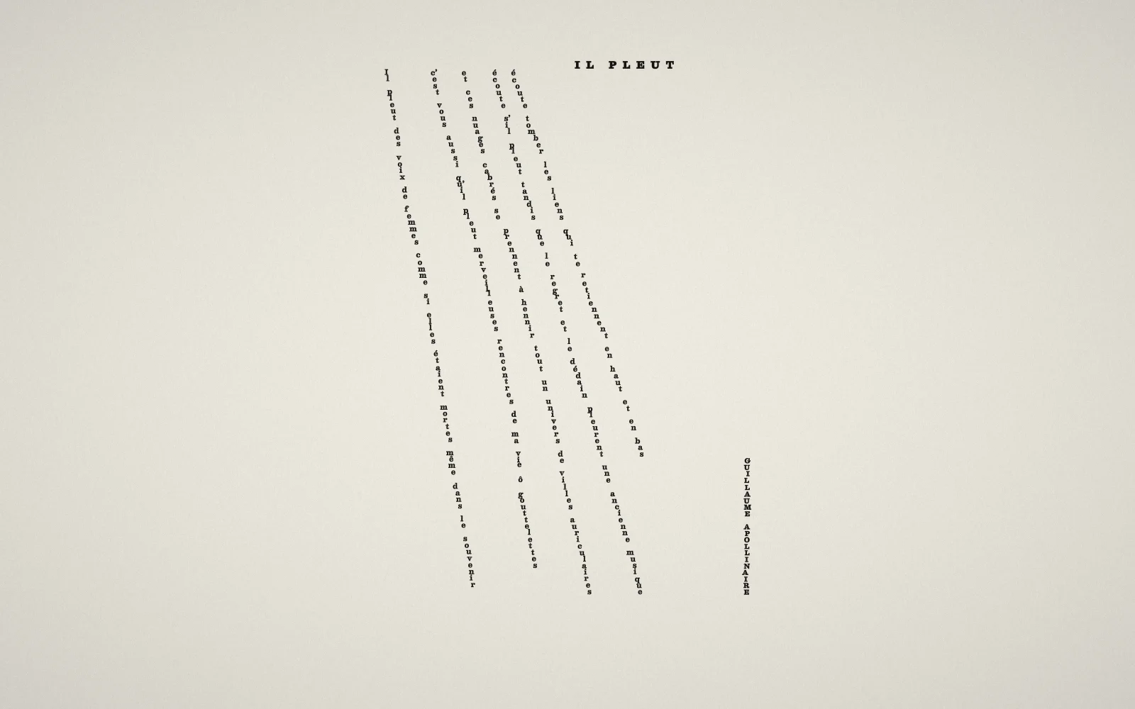 The page of SIC, 1916: Il pleut set as five slanting streams of letters